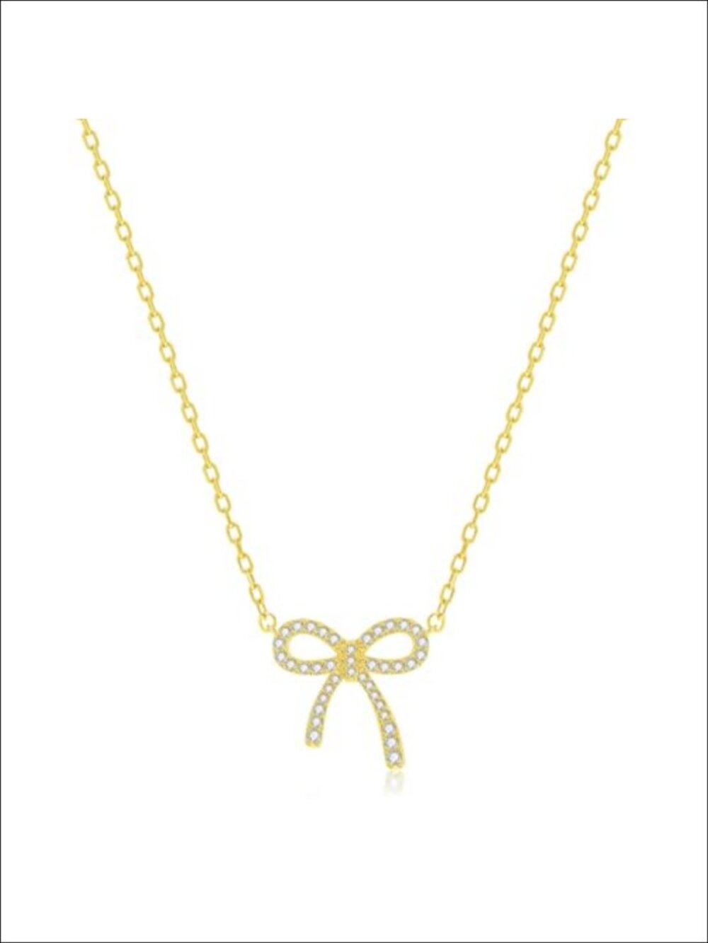 Sterling Silver Bow Necklace Cubic Zirconia Pendant Adjustable